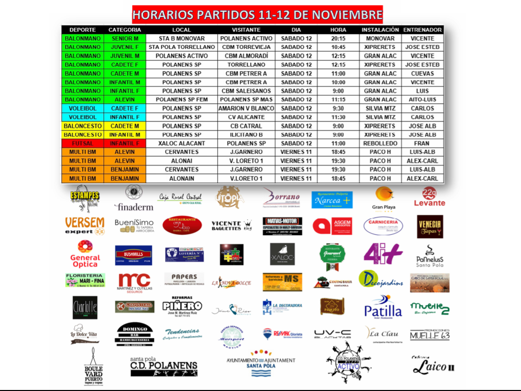 Horarios Polanens 11 y 12 de Noviembre
