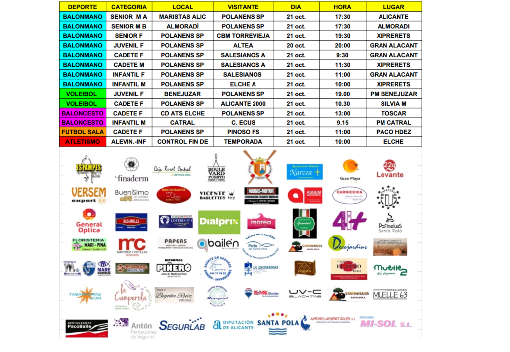 Horarios Polanens 20 y 21 Octubre