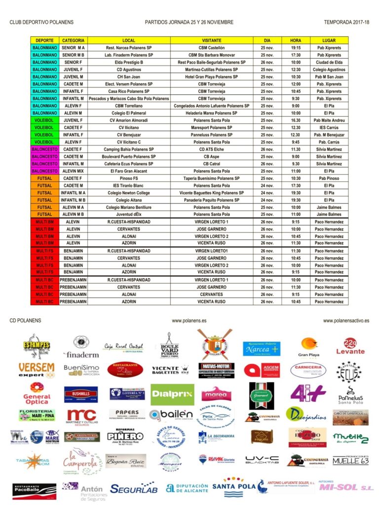 Horarios Polanens 24, 25 y 26 noviembre