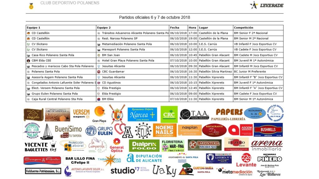 Horarios equipos Polanens 6 y 7 de octubre