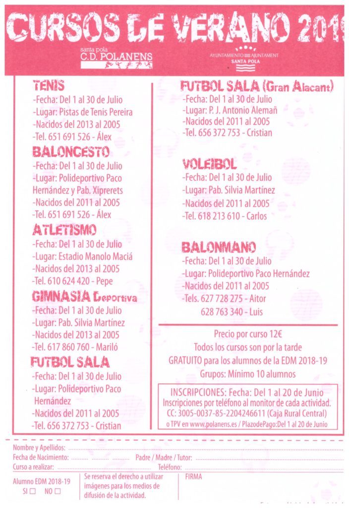 CURSOS DE VERANO POLANENS. TARDES DE JULIO 2019