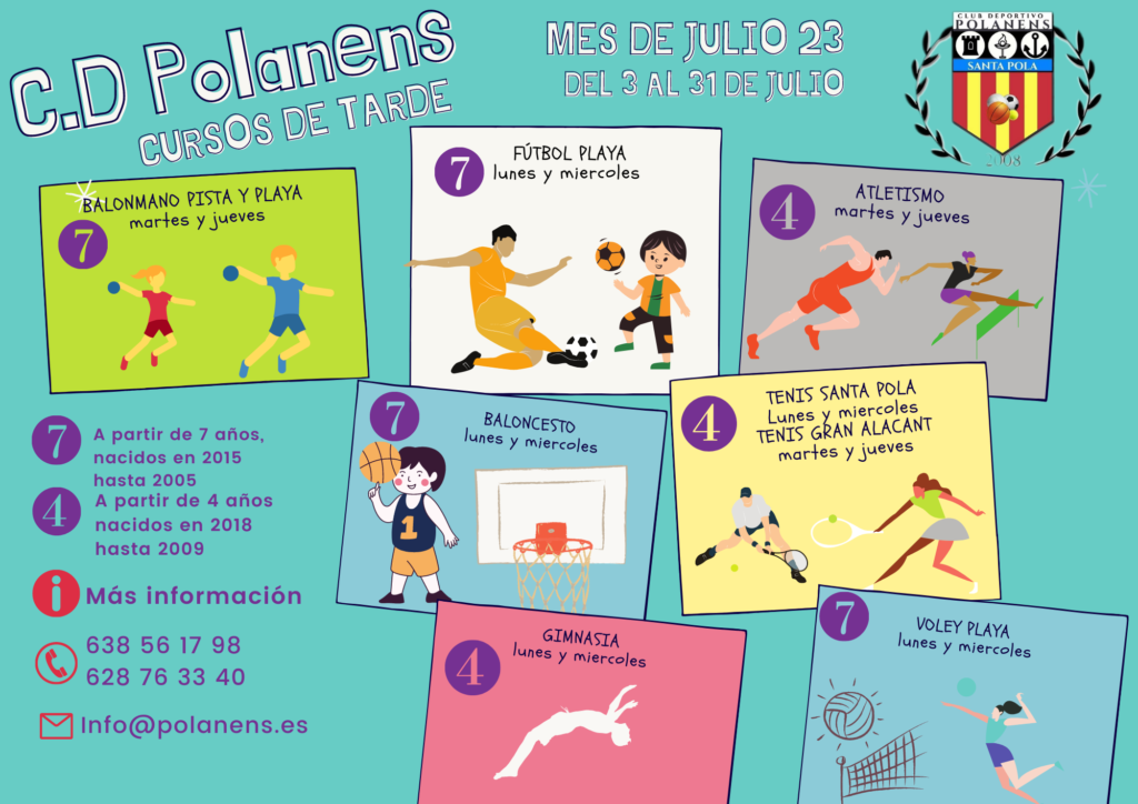 CURSOS DEPORTIVOS DE TARDE MES DE JULIO 2023