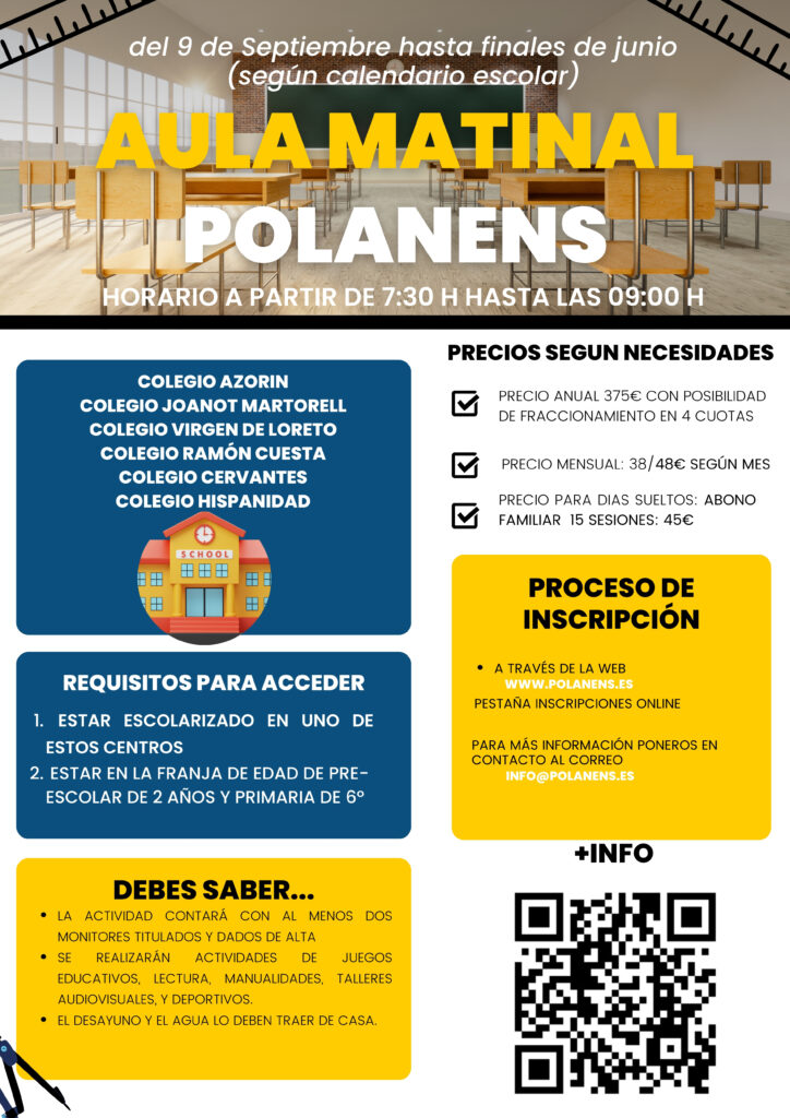 ABIERTO EL PLAZO DE SOLICITUDES AULA MATINAL POLANENS.