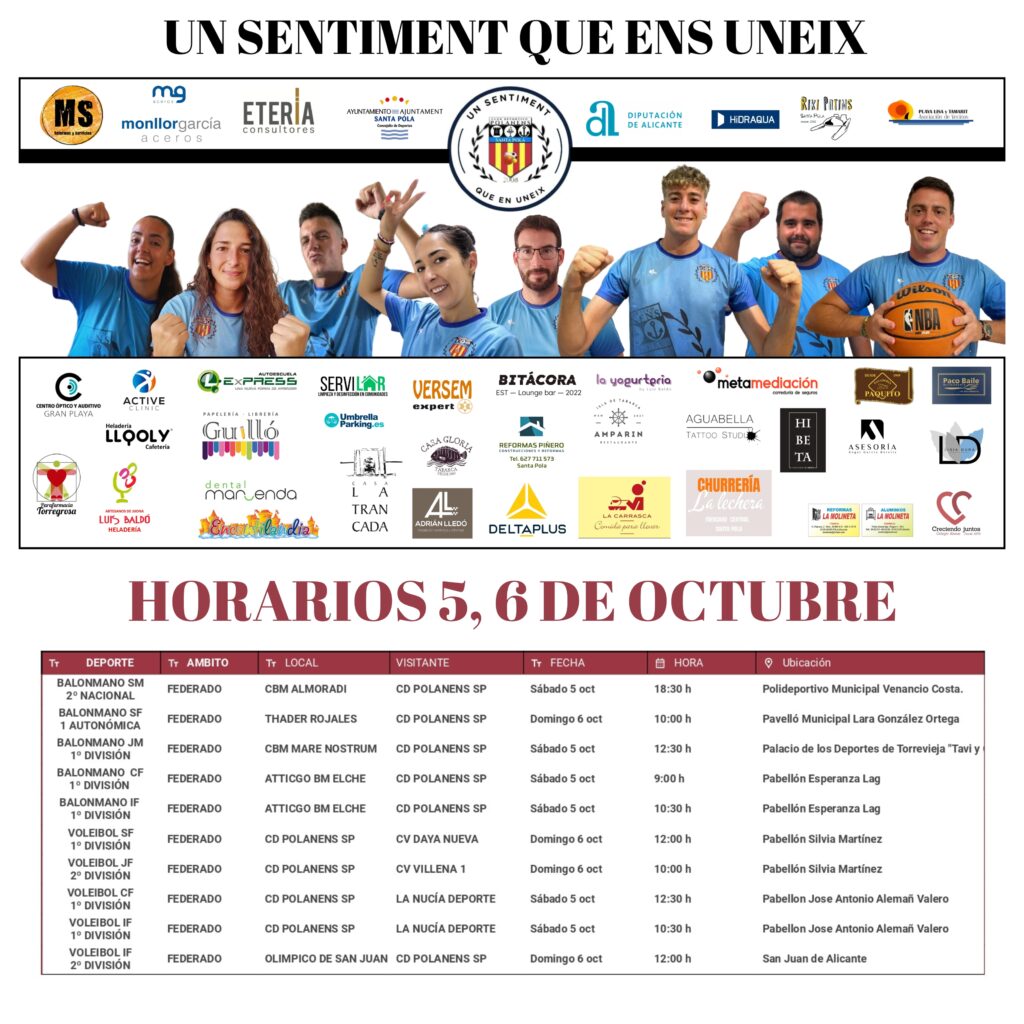 HORARIOS EQUIPOS POLANENS 5 Y 6 DE OCTUBRE