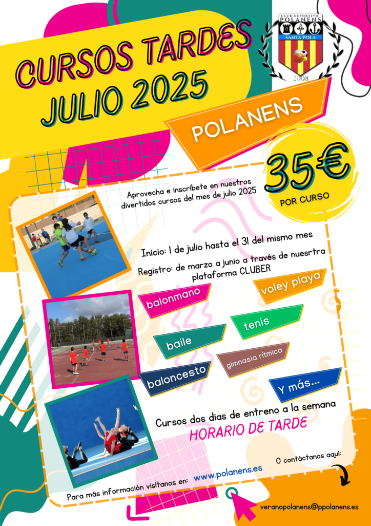 ABIERTAS LAS PLAZAS PARA NUESTROS CURSOS DE TARDE MES DE JULIO 2025